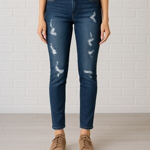 JVINI Women's Dark Blue Distressed Skinny Jeans